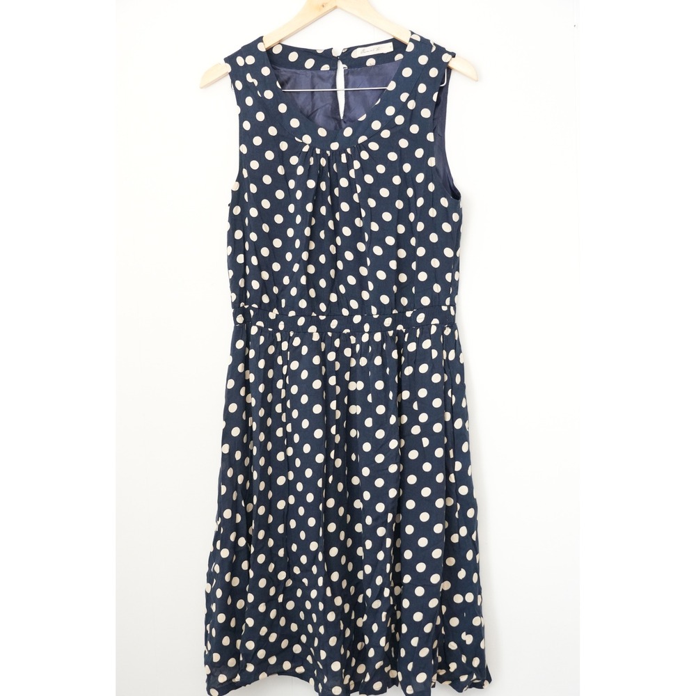 Anthropologie Comme Toi Dress‎ Women Medium Navy Blue Polka Dot Sleeveless